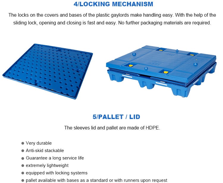 plastic gaylord pallet container feature